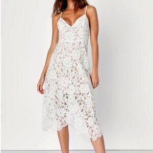 Lulu's One Wish White Lace Midi Dress